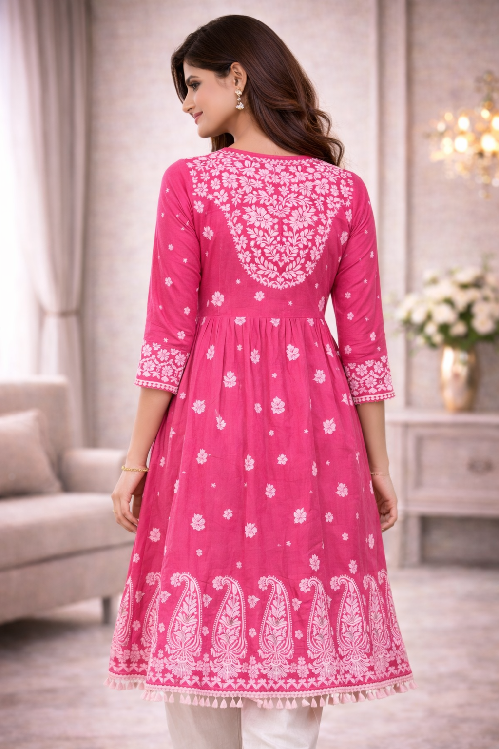 Pink Chikankari Kurti for Women