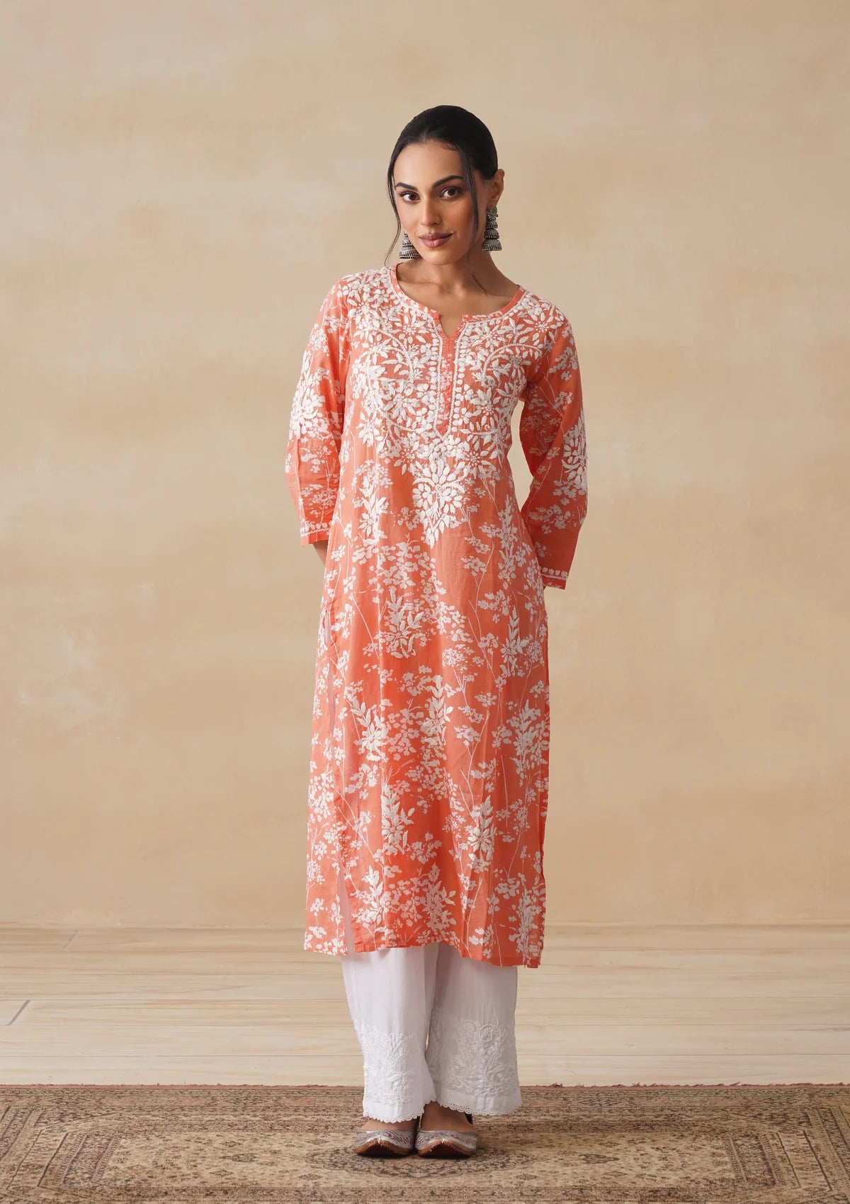 Meher Kesari Mulmul Chikankari Straight Kurta