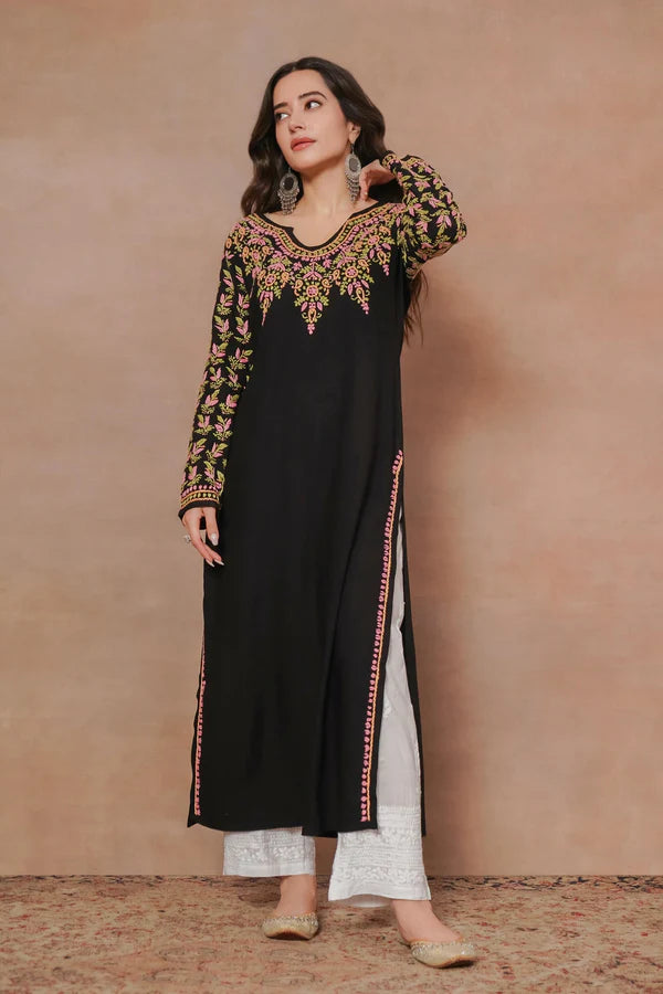 Saba Black Rayon Cotton Chikankari Long Kurti