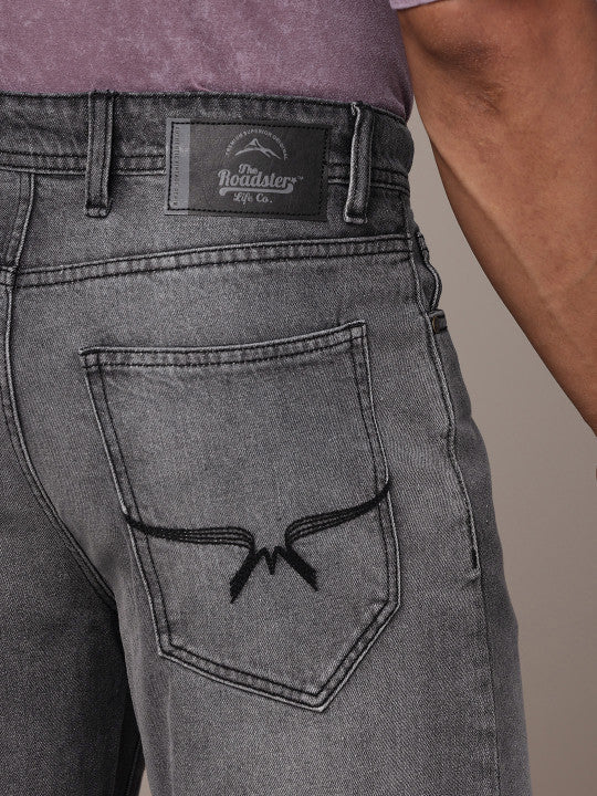 Roadster Men’s Light Shade Heavy Fade Wide Leg Black Jeans – 100% Cotton, Mid-Rise, Regular Length