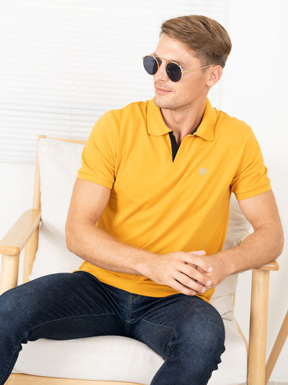 Levi’s Men’s Mustard Yellow Cotton Blend Polo Lounge T-Shirt – Short Sleeves, Regular Fit, Comfortable Everyday Wear