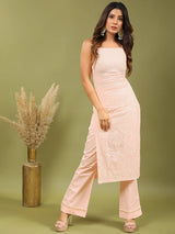 Aabroo Peach Chikankari Sleeveless Kurta Set