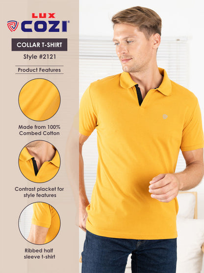 Levi’s Men’s Mustard Yellow Cotton Blend Polo Lounge T-Shirt – Short Sleeves, Regular Fit, Comfortable Everyday Wear