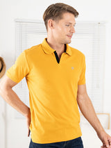 Levi’s Men’s Mustard Yellow Cotton Blend Polo Lounge T-Shirt – Short Sleeves, Regular Fit, Comfortable Everyday Wear