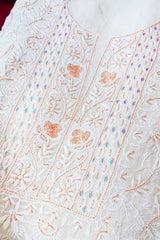 Off White Unstitched Lucknowi Chikankari 2-Piece Kurta Dupatta Set | Mal Chanderi | Chana Patti & Ghas Patti Embroidery | Bail & Buti Sleeves