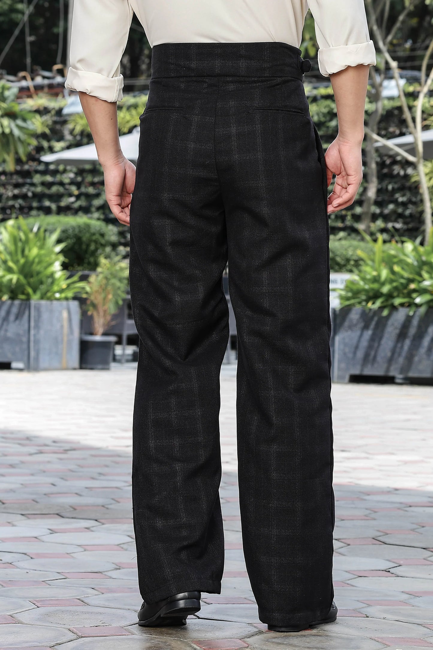S2F Black Premium Tweed Blend Gurkha Trousers with Double Pleated Front