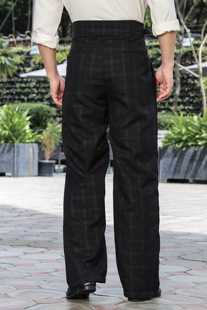 S2F Black Premium Tweed Blend Gurkha Trousers with Double Pleated Front