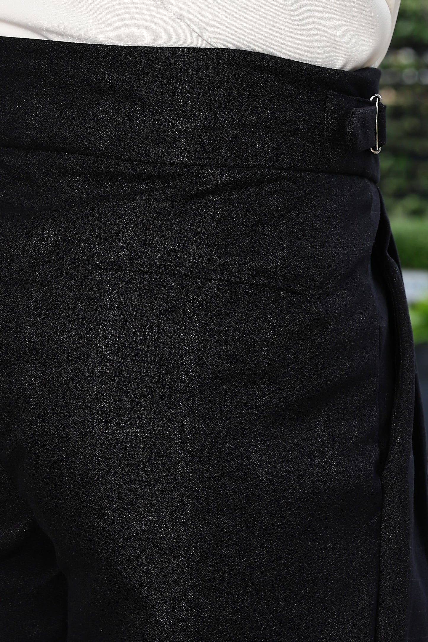 S2F Black Premium Tweed Blend Gurkha Trousers with Double Pleated Front