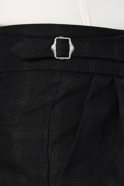 S2F Black Premium Tweed Blend Gurkha Trousers with Double Pleated Front