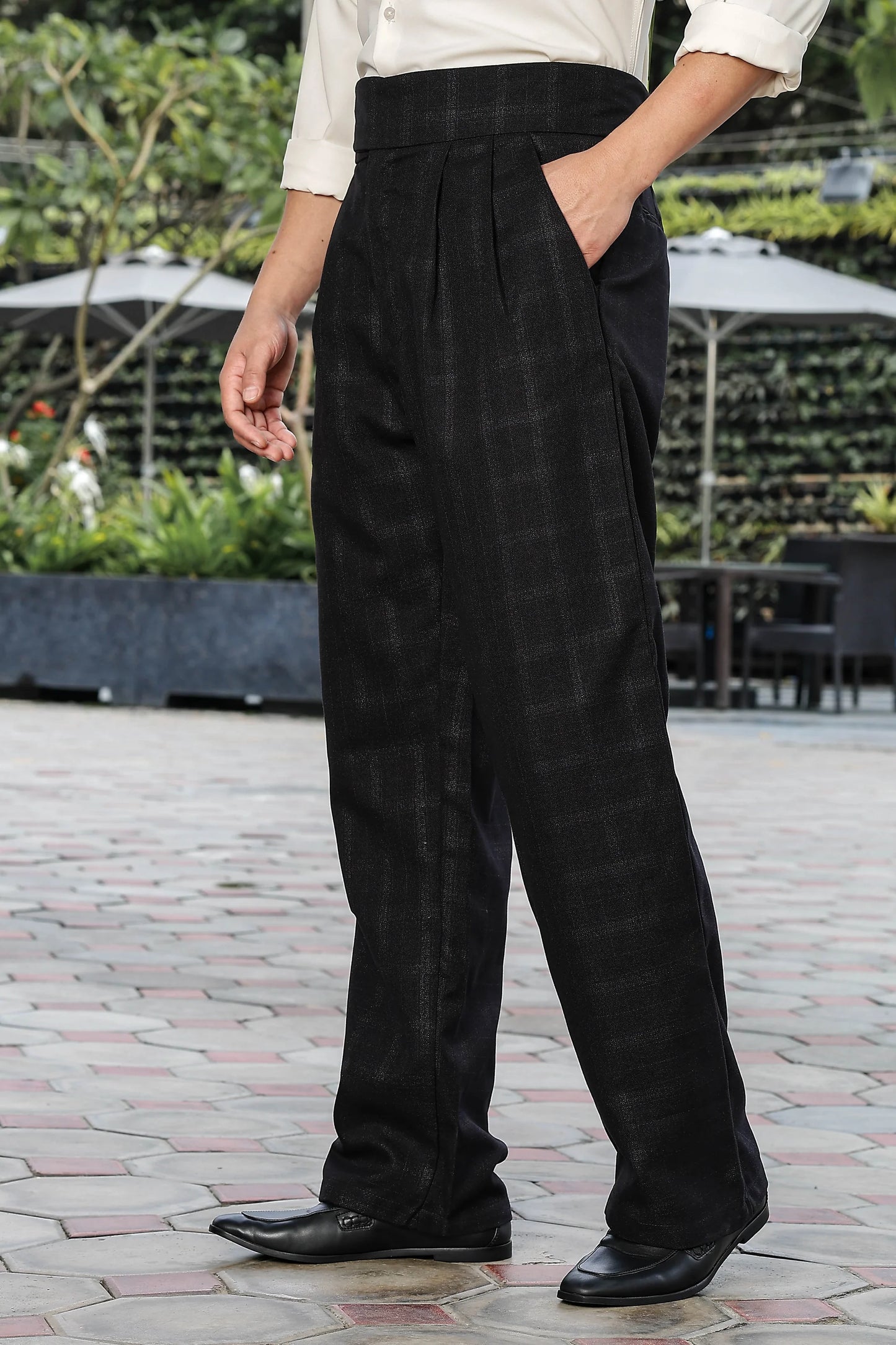 S2F Black Premium Tweed Blend Gurkha Trousers with Double Pleated Front