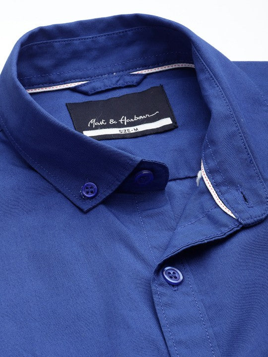 Aman Garments Men’s Blue Regular Fit 100% Cotton Casual Shirt – Button-Down Collar, Long Sleeves