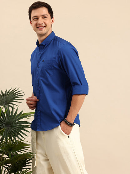 Aman Garments Men’s Blue Regular Fit 100% Cotton Casual Shirt – Button-Down Collar, Long Sleeves