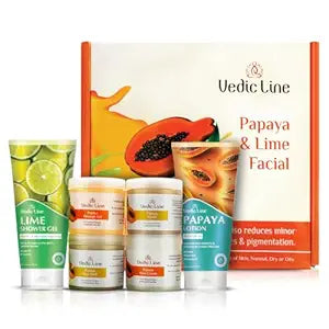 Vedic Line Papaya & Lime Facial Kit Helps To Reduce Tan, Blemishes And Pigmentation With Papaya, Lime, Aloe Vera for Clear Radiant Skin, 640ml
