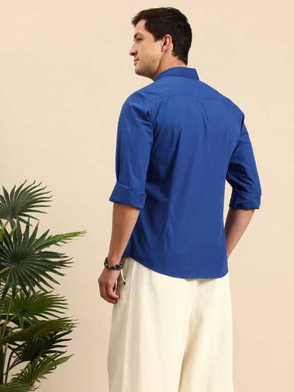 Aman Garments Men’s Blue Regular Fit 100% Cotton Casual Shirt – Button-Down Collar, Long Sleeves