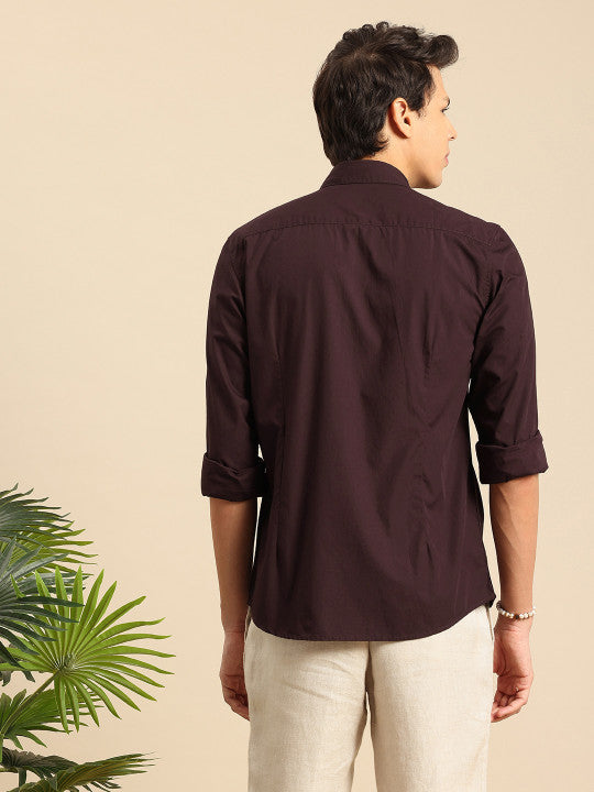 Aman Garments Men’s Coffee Brown Regular Fit 100% Cotton Casual Shirt – Spread Collar, Long Sleeves