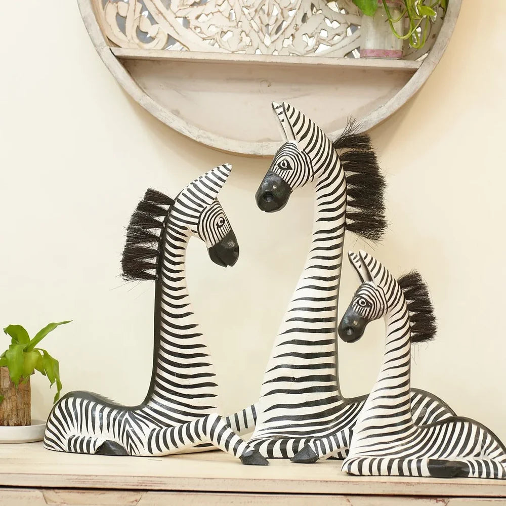 Timber kala's resting zebra herd for decor - set of 3 pc's