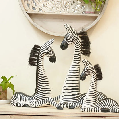 Timber kala's resting zebra herd for decor - set of 3 pc's
