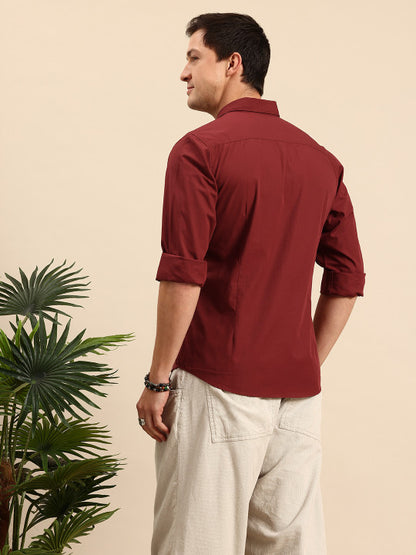 Aman Garments Men’s Maroon Regular Fit 100% Cotton Casual Shirt – Button-Down Collar, Long Sleeves