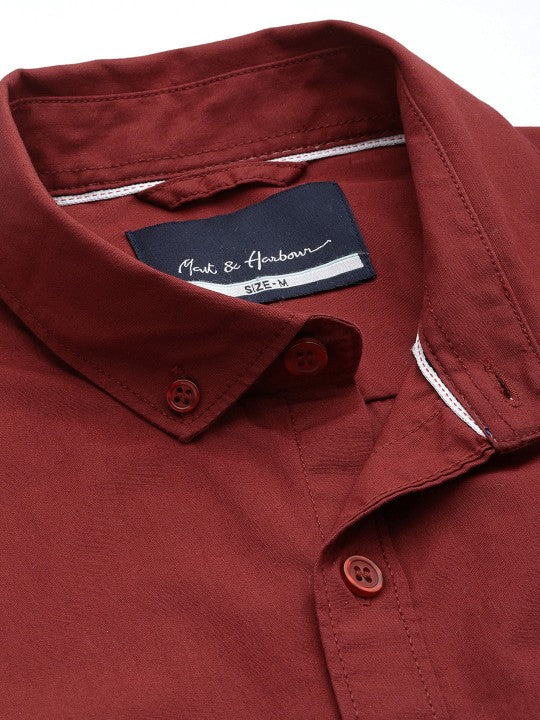 Aman Garments Men’s Maroon Regular Fit 100% Cotton Casual Shirt – Button-Down Collar, Long Sleeves
