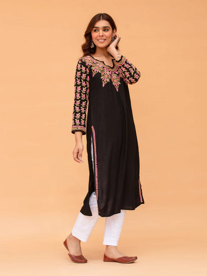 Saba Black Rayon Cotton Chikankari Long Kurti