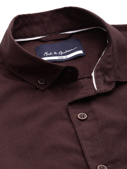 Aman Garments Men’s Coffee Brown Regular Fit 100% Cotton Casual Shirt – Spread Collar, Long Sleeves