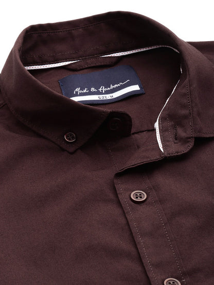 Aman Garments Men’s Coffee Brown Regular Fit 100% Cotton Casual Shirt – Spread Collar, Long Sleeves