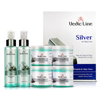 Vedic Line Silver Facial Kit, Reduce Dead Cells, Impurities & Blackhead with Goodness of Silk Proteins ,Aloe Vera for Glowing Skin, 600ml