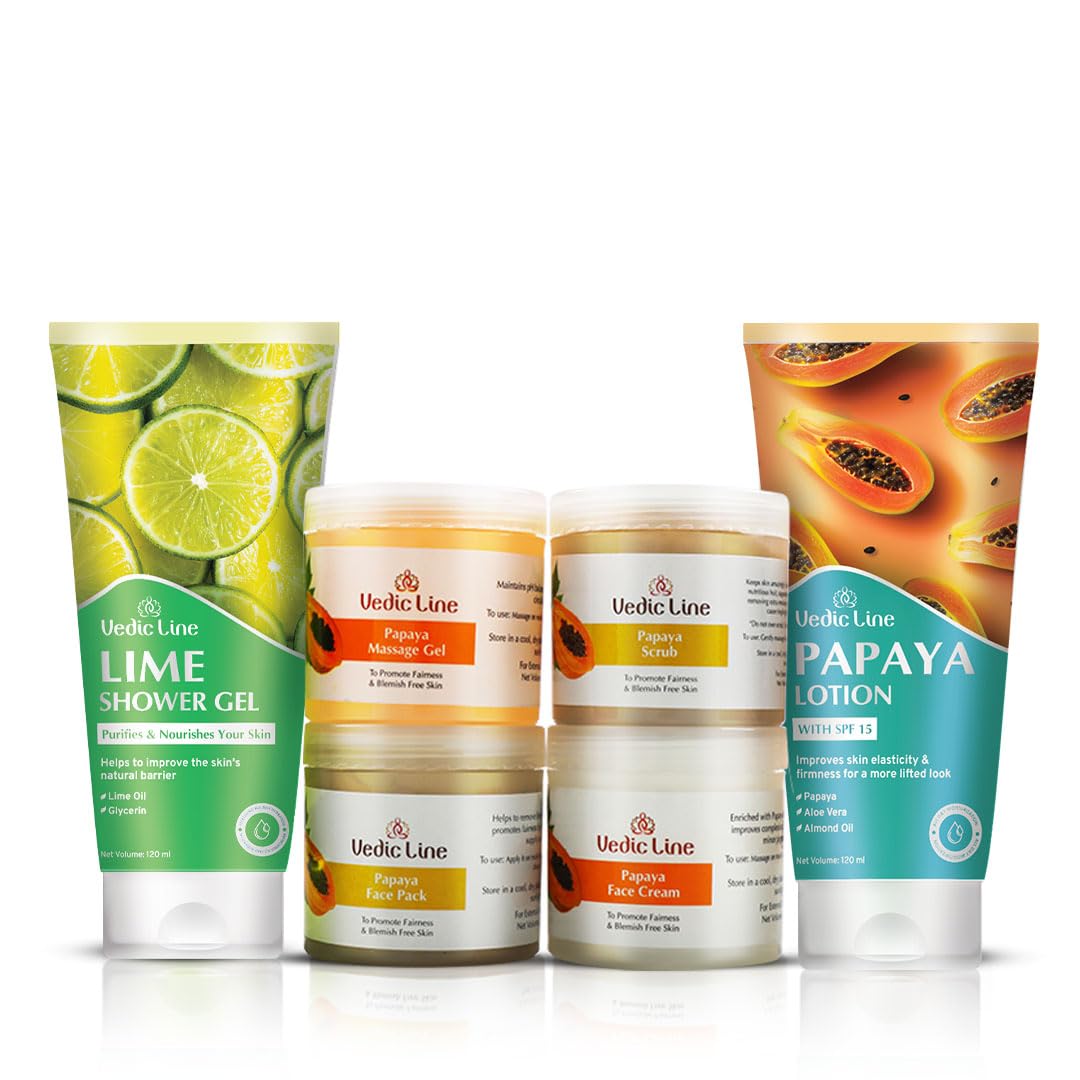 Vedic Line Papaya & Lime Facial Kit Helps To Reduce Tan, Blemishes And Pigmentation With Papaya, Lime, Aloe Vera for Clear Radiant Skin, 640ml