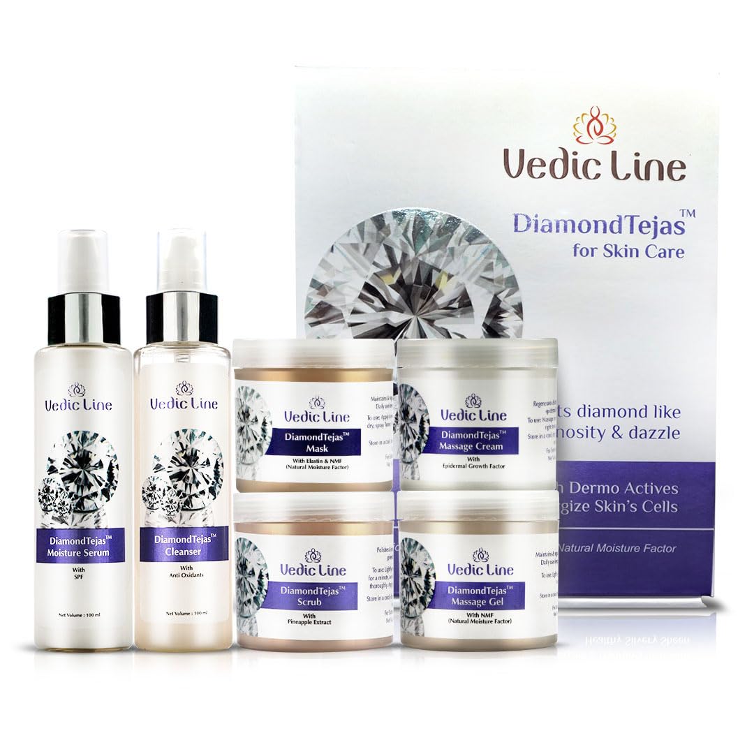 Vedic Line Diamond Tejas Skin Care Facial Kit ,Helps To Reduce Dullness, Signs Of Ageing With Jojoba Oil, Diamond Bhasma And Vitamin B3 For Natural Glowing Face, 600Ml