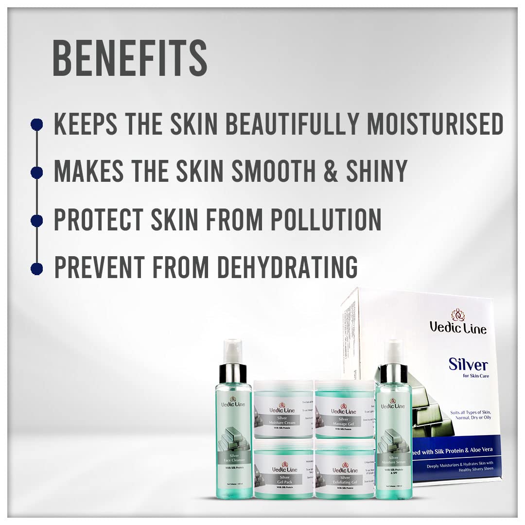 Vedic Line Silver Facial Kit, Reduce Dead Cells, Impurities & Blackhead with Goodness of Silk Proteins ,Aloe Vera for Glowing Skin, 600ml