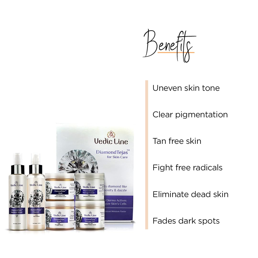 Vedic Line Diamond Tejas Skin Care Facial Kit ,Helps To Reduce Dullness, Signs Of Ageing With Jojoba Oil, Diamond Bhasma And Vitamin B3 For Natural Glowing Face, 600Ml