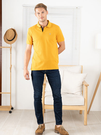 Levi’s Men’s Mustard Yellow Cotton Blend Polo Lounge T-Shirt – Short Sleeves, Regular Fit, Comfortable Everyday Wear