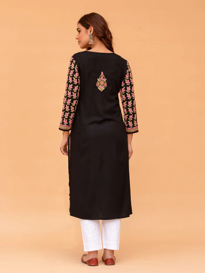 Saba Black Rayon Cotton Chikankari Long Kurti