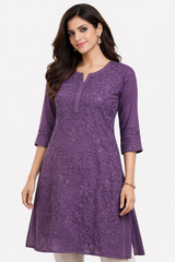 Royal Purple Chikankari Embroidered Kurti for Women