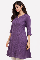 Royal Purple Chikankari Embroidered Kurti for Women