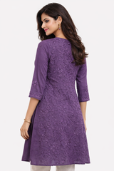 Royal Purple Chikankari Embroidered Kurti for Women