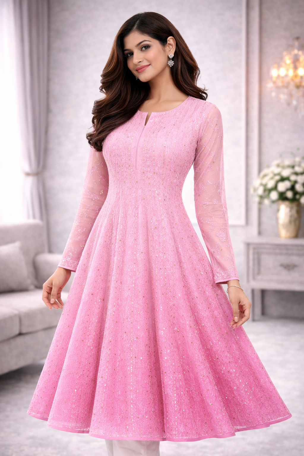 Blush Pink Chikankari Kurti for Women