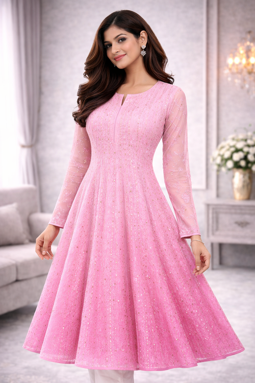 Blush Pink Chikankari Kurti for Women