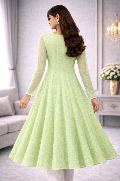 Mint Green Embroidered Anarkali Kurti for Women