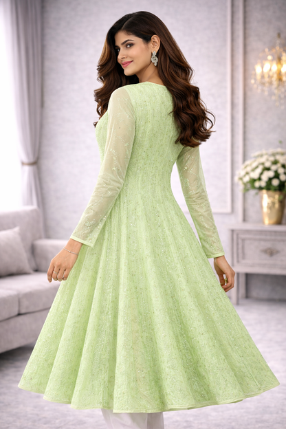 Mint Green Embroidered Anarkali Kurti for Women