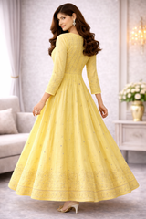 Sunshine Yellow Embroidered Anarkali Gown for Women