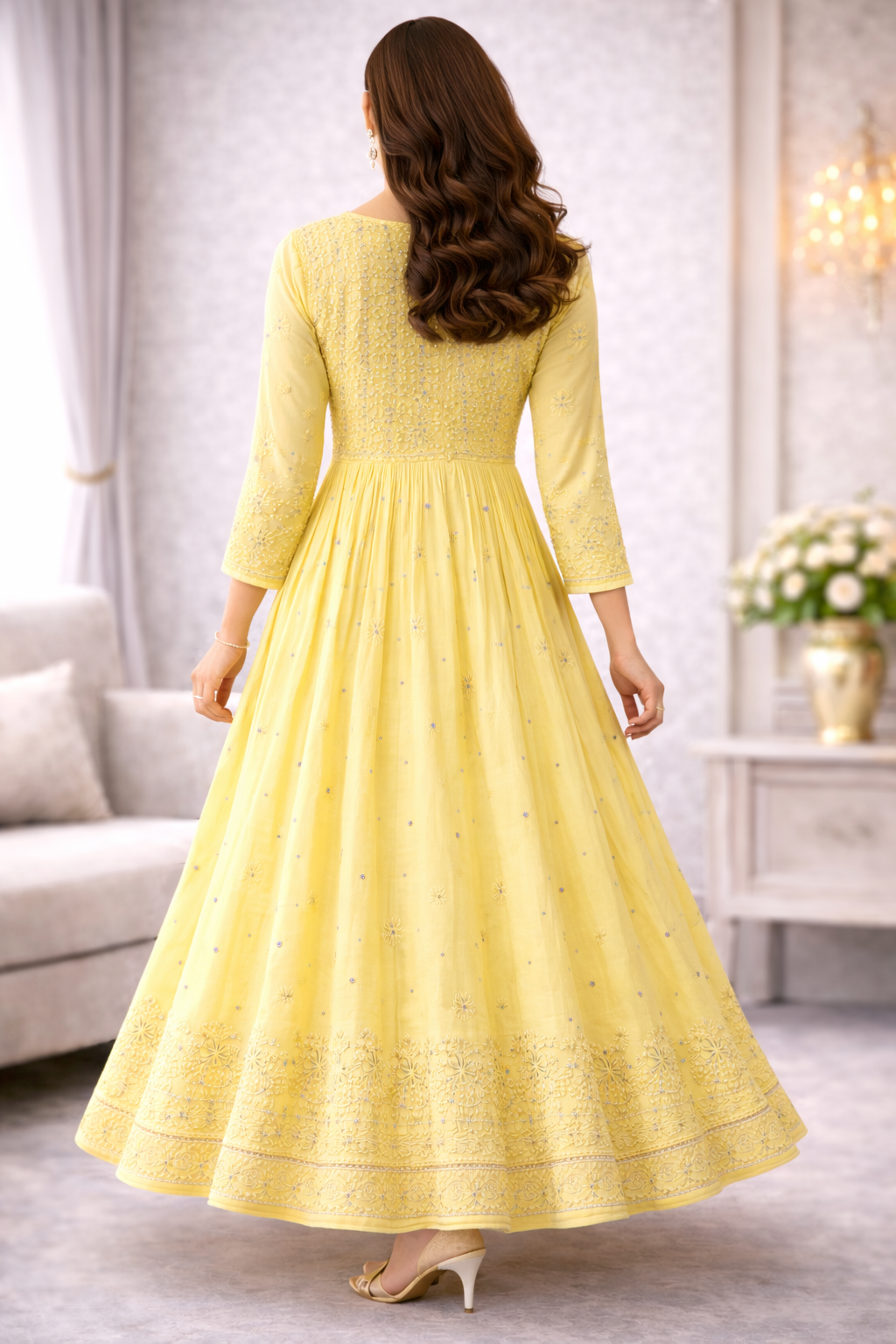Sunshine Yellow Embroidered Anarkali Gown for Women