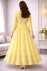 Sunshine Yellow Embroidered Anarkali Gown for Women