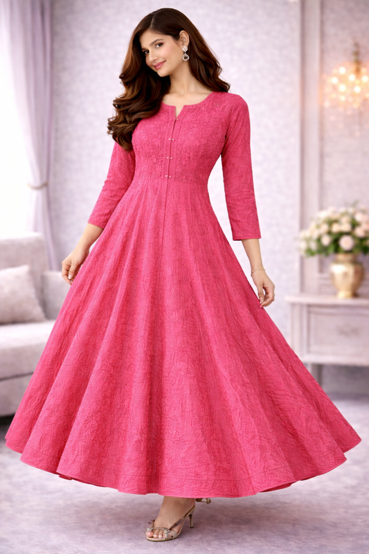 Rose Pink Embroidered Anarkali Gown for Women