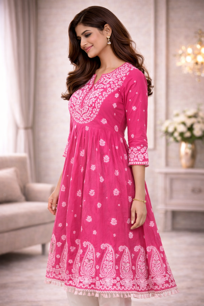 Pink Chikankari Kurti for Women