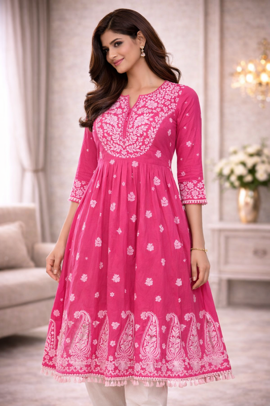 Pink Chikankari Kurti for Women