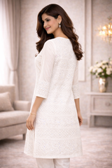 White Chikankari Embroidered Kurti for Women