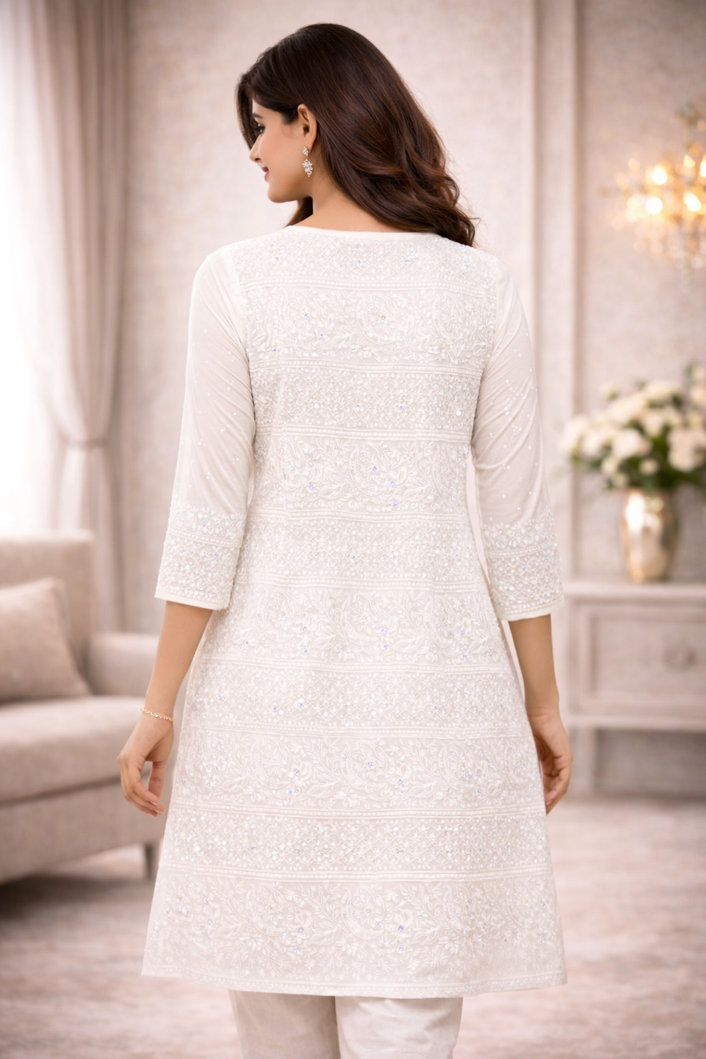 White Chikankari Embroidered Kurti for Women
