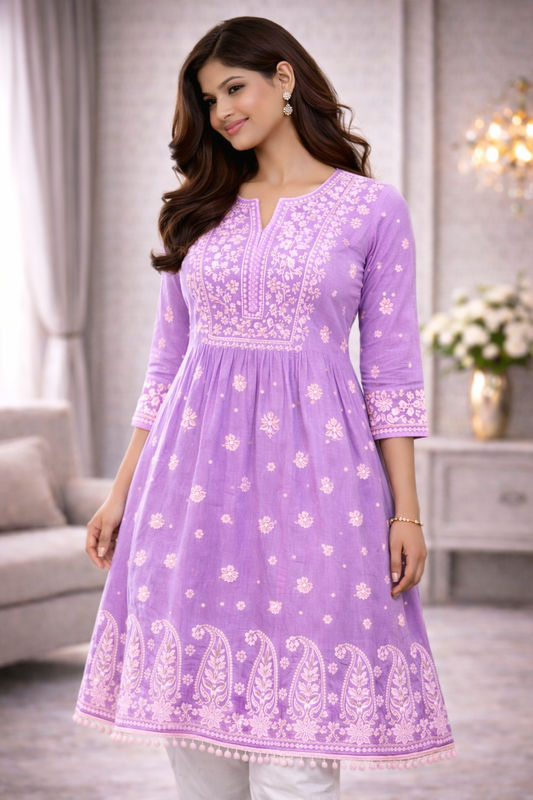 Lavender Chikankari Kurti for Women