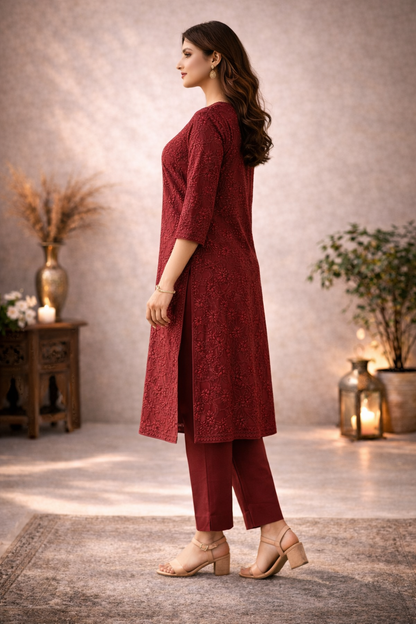 Nooré Solid Georgette Chikankari Suit